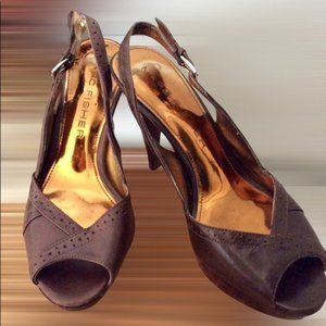 Marc Fisher Platform Sling Back Peep Toe Heels Women Size 8